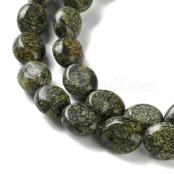 天然蛇紋岩/グリーンレースストーンビーズ連売り  フラットオーバル  8~8.5x10~10.5x4.5~5mm  穴：0.8mm  約39個/連  15.28''（38.8センチメートル）&nbsp;G-M420-D18-01