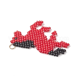 ミユキデリカガラスシードビーズペンダント  馬のチャーム  304ステンレス鋼  18KGP本金メッキ  レッド  28x35x2mm  丸カン：4x0.5ミリ  内径：3mm。&nbsp;PALLOY-MZ01247-01