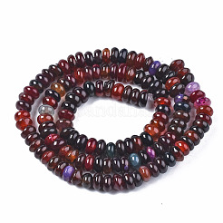天然石瑪瑙ビーズ連売り  染め  フラットラウンド  暗赤色  5.5~7x3~4mm  穴：1.2mm  約124~125個/連  11.26~15.43インチ（28.6~39.2cm）&nbsp;G-N326-93