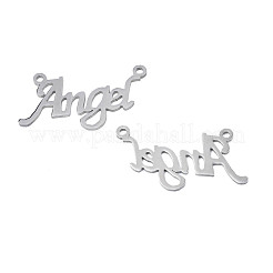 変色しない304ステンレススチールコネクタチャーム  ワード天使  ステンレス鋼色  18x34x1mm  穴：1.6mm&nbsp;STAS-N095-124