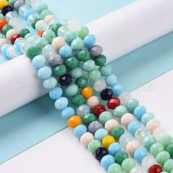 電気メッキパール光沢メッキイミテーションジェイドガラスカットロンデルビーズ連売り  ミックスカラー  8x6mm  穴：1mm  約64~69個/連  16~16.9インチ&nbsp;EGLA-F020-02-8mm