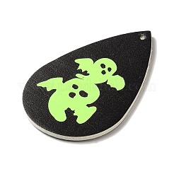 ハロウィンのイミテーションレザーペンダント  黒と緑と黄色  ゴースト  55.5x37x2mm  穴：1.6mm&nbsp;FIND-K017-04D-04