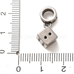 316サージカルステンレススチール＆ラインストーンのヨーロピアンダングルチャーム  サイコロ  ジェット  22mm  穴：5mm&nbsp;SA-CBA7555-15AS-02