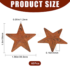 鉄製ペンダント60個  錆びる  スター  ココナッツブラウン  38x39.5x4mm  穴：1.2mm&nbsp;IFIN-GF0001-42B