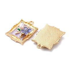 合金エナメルチャーム  ABSの模造パールと  カドミウムフリー＆ニッケルフリー＆鉛フリー  ラックめっき  花のチャームが付いた長方形  ゴールドカラー  ミックスカラー  25.5x19x5mm  穴：2mm&nbsp;FIND-M060-05G