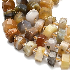 天然石ボツワナアゲートビーズ連売り  ナゲット  多面カット  プラスチック製のビーズと  14~16x14~16x7~9mm  穴：1.4~1.8mm  約28~31個/連  15.04~15.24インチ（38.2~38.7cm）&nbsp;G-L642-H11-01