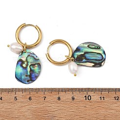 天然養殖淡水パールビーズとアワビ貝を使用した、3種類のデザインのフープピアス（3ペア）  ゴールドカラー  40~47x16.5~17.5mm  1ペア/スタイル&nbsp;EJEW-JE07254