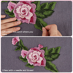 10個 5スタイル コンピューター刺繍布縫い付けパッチ  マスクと衣装のアクセサリー  アップリケ  花  ショッキングピンク  78~395x105~210x2~5.5mm  2個/スタイル&nbsp;DIY-CY0001-07