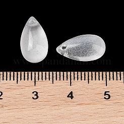 クリアガラスチャーム  ティアドロップ  ホワイト  14x8x5.2mm  穴：1.2mm  10個/セット&nbsp;GLAA-U002-01H