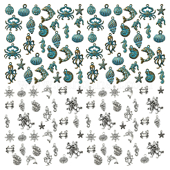 30pcs10スタイルチベットスタイルアロイペンダント  海の動物チャーム  アンティークブロンズ＆グリーングリーン  12.5~31x8.5~24x2~6mm  穴：1.5~2.3mm  3個/スタイル&nbsp;FIND-YW0007-08