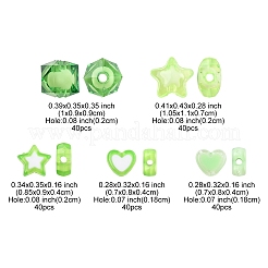 200個5スタイルの透明アクリルビーズ  混合図形  芝生の緑  7~10.5x8~11x4~9mm  穴：1.8~2mm  40個/スタイル&nbsp;TACR-FS0001-54B