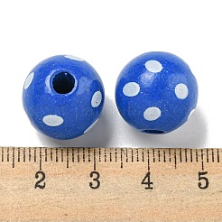 プリントウッドヨーロピアンビーズ  ドット柄とラウンド  藤紫色  15.5~16mm  穴：4~4.5mm&nbsp;WOOD-G022-18G