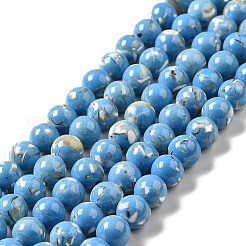 合成ターコイズと貝殻のビーズ連売り  染め  ラウンド  ブルー  8~8.5mm  穴：1.2mm  約49~50個/連  15.83''（40.2センチメートル）&nbsp;G-D482-01C-04
