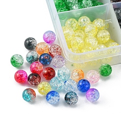 420個15色透明クラックルアクリルビーズ  ラウンド  ミックスカラー  8x7.5mm  穴：1.8mm  28個/カラー&nbsp;CACR-FS0001-01