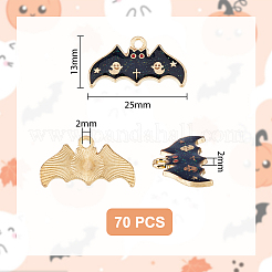 合金エナメルチャーム  グリッターパウダー付き  holloween  バット  ゴールドカラー  13.5x25x2mm  穴：2mm  70個/箱&nbsp;FIND-DC0002-94