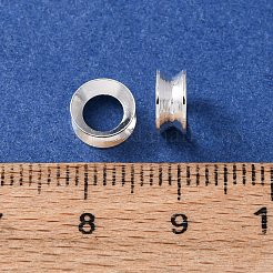真鍮製ヨーロピアンビーズ  大穴ビーズ  ラックめっき  長持ちメッキ  カドミウムフリー＆鉛フリー  フラットラウンド  925銀メッキ  7x3mm  穴：4.5mm&nbsp;KK-C157-53S