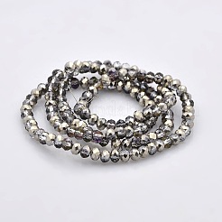 半分メッキ多面カットロンデル電気メッキガラスビーズ連売り  銀メッキ  4x3mm  穴：1mm  約120個/連  16インチ&nbsp;GLAA-A024C-HP04