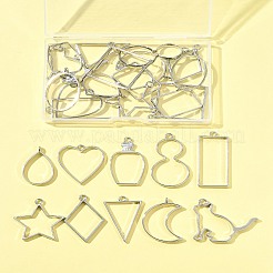 26 個 13 スタイルラックメッキ合金オープンバックベゼルペンダント  UVレジンDIY用  エポキシ樹脂  プレスジュエリー  混合図形  プラチナ  33.5~47x20~44x1.32~3.8mm  穴：2.4~3mm  2個/スタイル&nbsp;FIND-FS0003-72