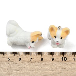 フロッキー樹脂ペンダント  犬  プラチナ鉄ループ付き  ホワイトスモーク  31x18x27mm  穴：2mm&nbsp;FIND-A052-07K