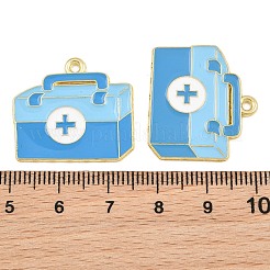 医療テーマ合金エナメルペンダント  救急箱のチャーム  ゴールドカラー  ブルー  22.5x25x1mm  穴：1.6mm&nbsp;AL-CBA2919-03G-11A