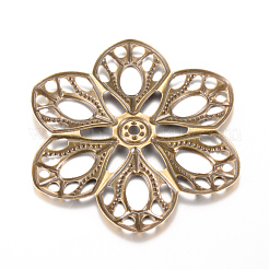 アイアン製コネクター  エッチングされた金属装飾  花  アンティークブロンズ  60x53.5x3mm  穴：3mm&nbsp;IFIN-Q118-04AB