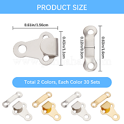60セット2色の真鍮製ズボンファスナー  フック＆バー  プラチナ·ゴールデン  15~15.5x4~11.5x1.5~4mm  穴：1.8~2.7mm  30セット/カラー&nbsp;KK-CP0001-06