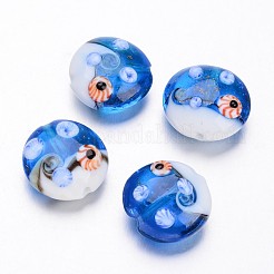 海のスタイルフラットラウンド手作りランプワークビーズ  藤紫色  20~21x10mm  穴：2mm  約12個/箱&nbsp;LAMP-F006-13