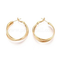 ツイスト真鍮フープピアス  ニッケルフリー  18KGP本金メッキ  32~33x30x4mm&nbsp;EJEW-T047-100G