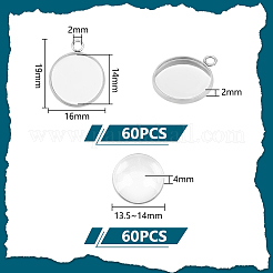 DIY ブランクドーム 304 ステンレススチールペンダント作成キット  ステンレス鋼色  トレイ：14mm  19x16x2mm  穴：2mm  60pc&nbsp;DIY-UN0056-03A