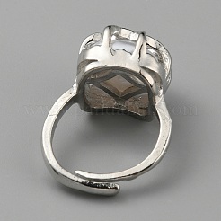プラスチックパールビーズ調節可能なリング  女性用合金リング  プラチナ  usサイズ7（17.3mm）&nbsp;RJEW-WH0003-37P