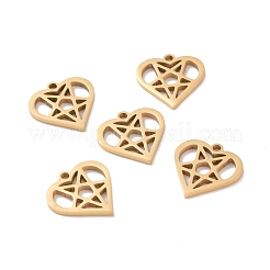 ステンレスペンダント201個  スターチャーム付きハート  ゴールドカラー  15x15x1.5mm  穴：1.6mm&nbsp;STAS-G282-04G