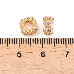 真鍮マイクロパヴェクリアキュービックジルコニアロンデルヨーロピアンビーズ  菱形の大きな穴のビーズ  18KGP本金メッキ  7.5x4mm  穴：4mm&nbsp;KK-L261-08G