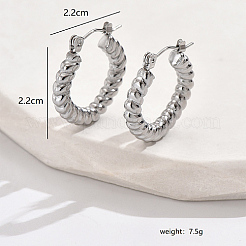変色しない304ステンレススチールフープピアス  ツイスト  ステンレス鋼色  22x22mm&nbsp;YY3113-1