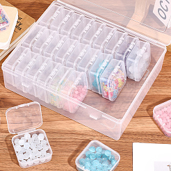 長方形のプラスチック製オーガナイザー収納ボックス、ミニスクエアネイルアート小物ケース30個付き  ホワイト  21.9x18.1x5.15cm&nbsp;CON-PA0001-09