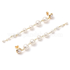 女性用シェルパールタッセルスタッドピアス  ゴールドカラー  ラウンド  110x10mm&nbsp;EJEW-JE06195-01