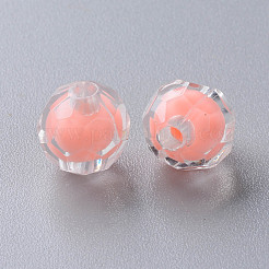 透明なアクリルビーズ  二層ビーズ  多面カット  ラウンド  鮭色  9.5x9.5mm  穴：2mm  約247個/119g&nbsp;LS-TACR-S152-04A-SS2109