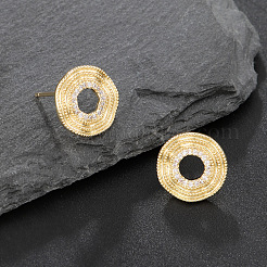 真鍮マイクロペーブクリアキュービックジルコニアスタッドピアス  フラットラウンド  ゴールドカラー  18mm&nbsp;WGCEDD0-01