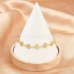女性用真鍮マイクロパヴェクリアキュービックジルコニアリンクチェーンブレスレット  ラックめっき  長持ちメッキ  鉛フリー＆カドミウムフリー  18KGP本金メッキ  ハート  7-5/8インチ（19.5cm）&nbsp;BJEW-A090-09D-G