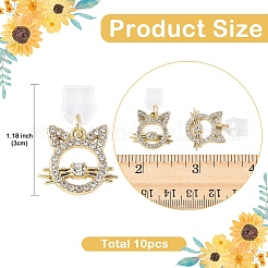 PVCモバイル防塵プラグ10個  合金クリスタルラインストーンペンダント付き  猫の形  ゴールドカラー  クリスタル  30mm&nbsp;HJEW-YW00367