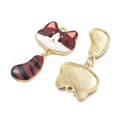 プリント合金ペンダント  猫の形のチャーム  ラックめっき  ゴールドカラー  ココナッツブラウン  40x19.5x2.5mm  穴：1.8mm&nbsp;ENAM-K076-45G-04