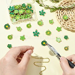 60個10スタイルのゴールドトーン合金エナメルペンダント  花のチャーム  グリーン  13~20.5x11.5~17.5x1~3mm  穴：1.4~2mm  6個/スタイル&nbsp;FIND-CJ0003-48