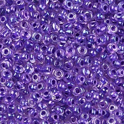 透明色のレインボーガラスシードビーズ8/0個。  丸い穴  ラウンド  ミディアム蘭  3~3.5x2mm  穴：1~1.2mm  約10000個/ポンド&nbsp;SEED-R051-08B-01