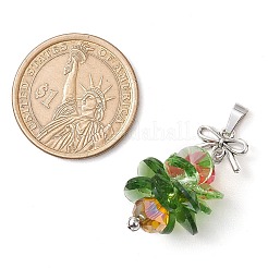 真鍮、ガラス、合金ペンダント  蝶結びのクリスマスツリー  プラチナ  37.5x18x18mm  穴：6x2.5mm&nbsp;PALLOY-JF02996
