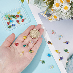 ミルフィオリガラスペンダント30個  鉄パーツ  フラットラウンド  ゴールドカラー  ミックスカラー  13mm  穴：2.2mm  30個/セット&nbsp;PALLOY-AR00046