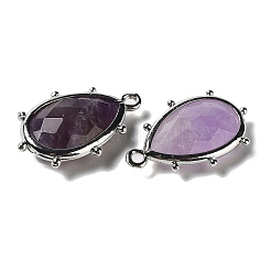 天然石アメジストペンダント  プラチナ真鍮エッジ付き  多面カット  ティアドロップ  22.5x14x5.5mm  穴：1.6mm.&nbsp;G-B009-02P-J
