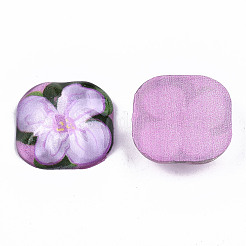 半透明のアクリルカボション  花模様の正方形  プラム  24.5x24.5x8.5mm&nbsp;KY-T022-16