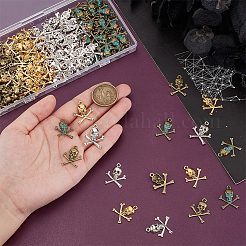 120本4色チベット風アロイペンダント  スカル  ミックスカラー  23.5x19.5x3mm  穴：1.6mm  30個/カラー&nbsp;FIND-PH0022-99