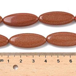 合成ゴールドストーン金砂石ビーズ連売り  馬の目  29~30x12~12.5x5.5~6.5mm  穴：0.7~1mm  約13個/連  14.96インチ（38cm）&nbsp;G-B078-E14-01B