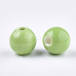 手作りの陶器ビーズ  光沢釉の磁器  ラウンド  薄緑  8~8.5x7.5~8mm  穴：1.5~2mm&nbsp;PORC-S499-01A-07