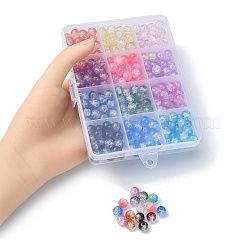 透明クラックル加工ガラスビーズ（360色）12個  模造オパール  ラウンド  ミックスカラー  8.5x7.5mm  穴：1.5mm  30個/カラー&nbsp;DGLA-YW0001-12